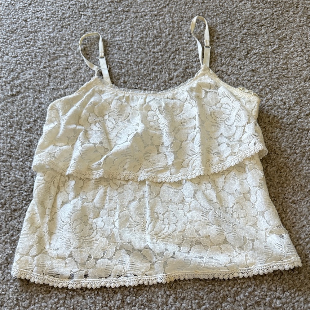 Aeropostale Women’s White Floral Lace Camisole Top w/ adjustable straps size xs